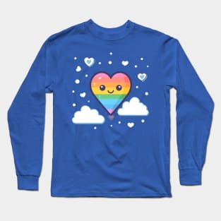 Cute Kawaii Heart with Rainbow Pride and Clouds Long Sleeve T-Shirt